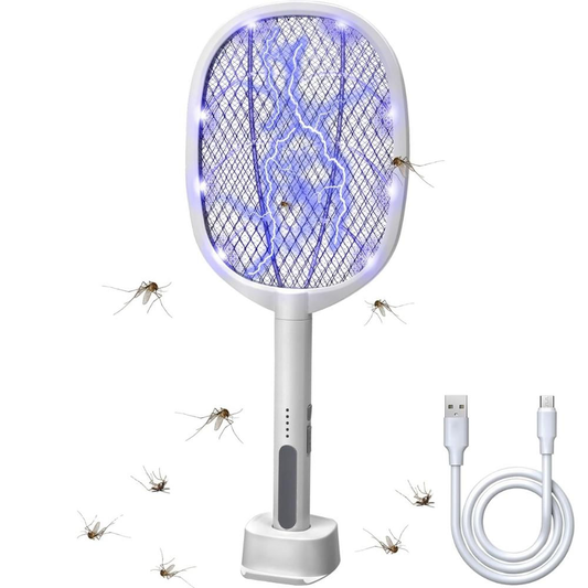 Raqueta Electrica Recargable Mata Mosquitos Led Base